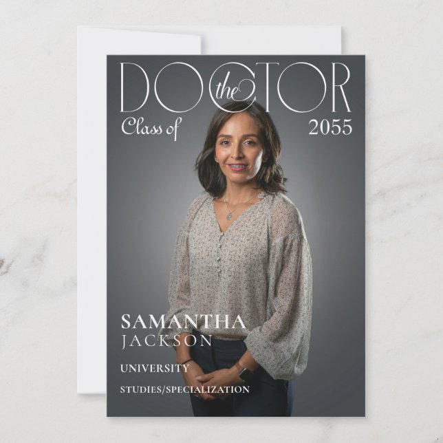 The Doctor Chic Doctoral Graduation Photo Magazine Invitation (Front)