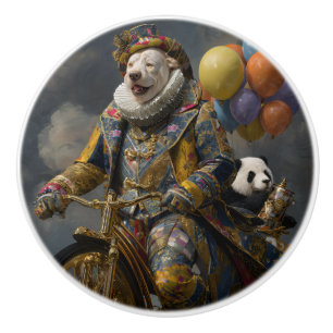 The Dog and His Panda Friend on a Bicycle Ceramic Knob