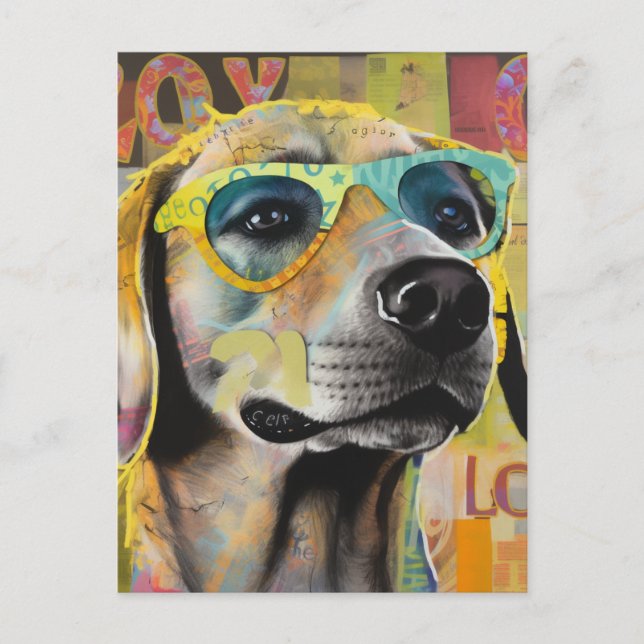 The Dog in Glasses Unique Collage Postcard (Front)