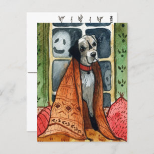 The dog in the haunting house, Halloween Postcard