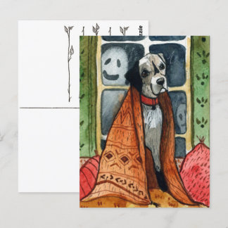 The dog in the haunting house, Halloween Postcard