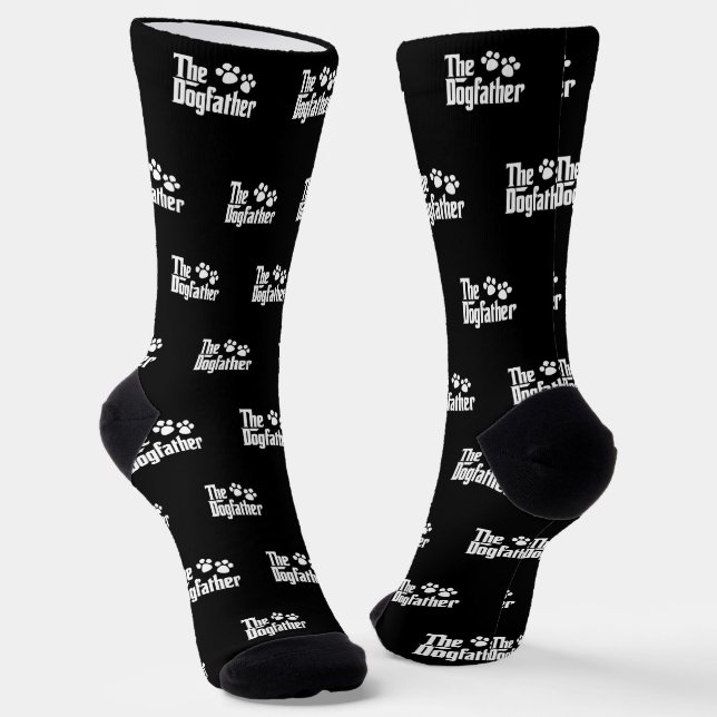 The Dogfather black and white fun saying novelty Socks (Angled)