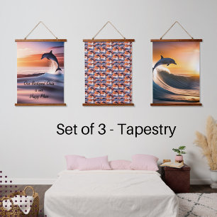 The Dolphin is Playing. Set of 3,  Hanging Tapestry
