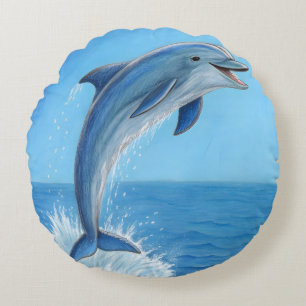 The Dolphin’s Silent Dance Round Cushion