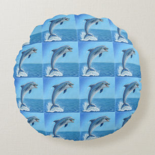 The Dolphin’s Silent Dance Round Cushion