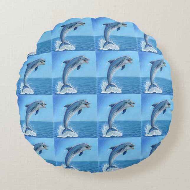 The Dolphin’s Silent Dance Round Cushion (Front)