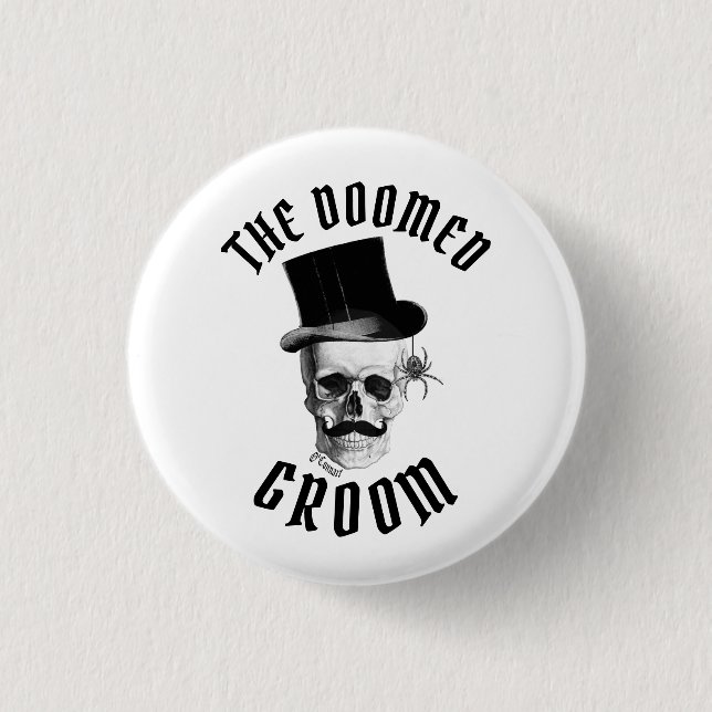 The doomed groom funny Gothic wedding skull 3 Cm Round Badge (Front)