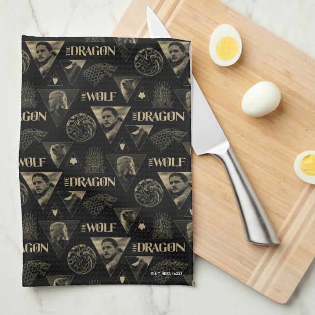 The Dragon and The Wolf Daenerys & Jon Pattern Tea Towel (Quarter Fold)