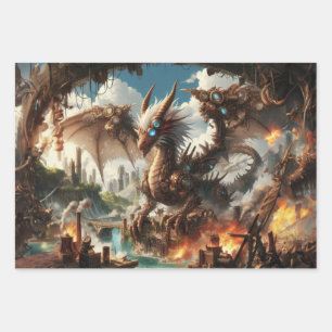 The dragon guardian of the Steam punk land Wrapping Paper Sheet