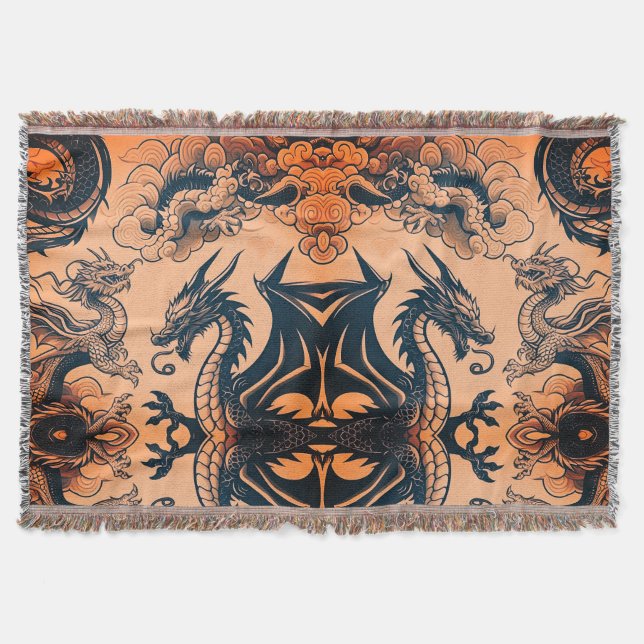 The Dragons War Orange Skies Throw Blanket (Front)