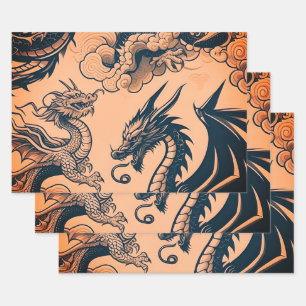 The Dragons War Orange Skies Wrapping Paper Sheet