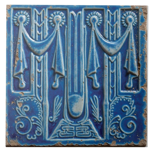 The Draped Cerulean Pavilion Ceramic Tile (Front)