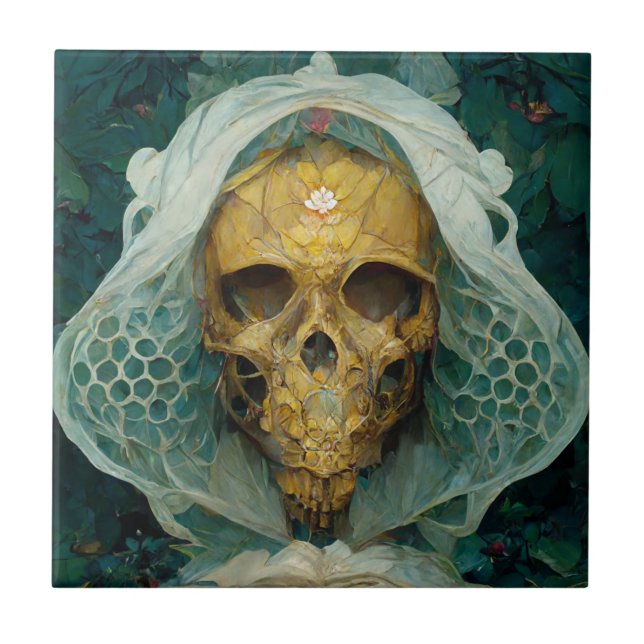 The Drone Bee Skull Fantasy Sci-Fi Ceramic Tile (Front)