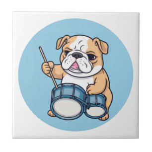 The Drumming Bulldog Beats and Bulldog Grooves Ceramic Tile