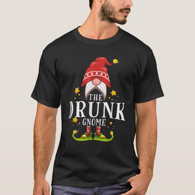 The Drunk Gnome Christmas Matching  T-Shirt (Front)