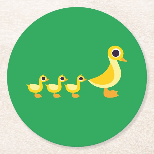 The Duck Family Round Paper Coaster (Front)