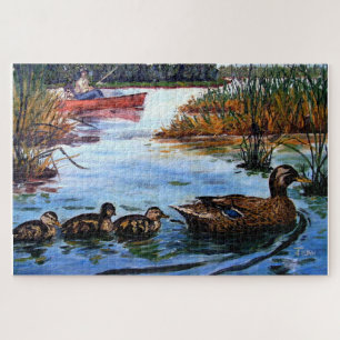 THE DUCK POND WITH FISHERMAN JIGSAW PUZZLE