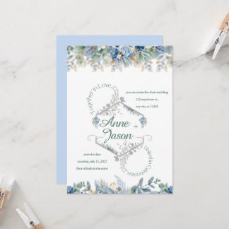 The Dust Blue Floral Wedding Invitation