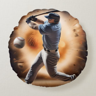 "The Dust-Cloud Showdown: A Pitcher's Fury" Round Cushion