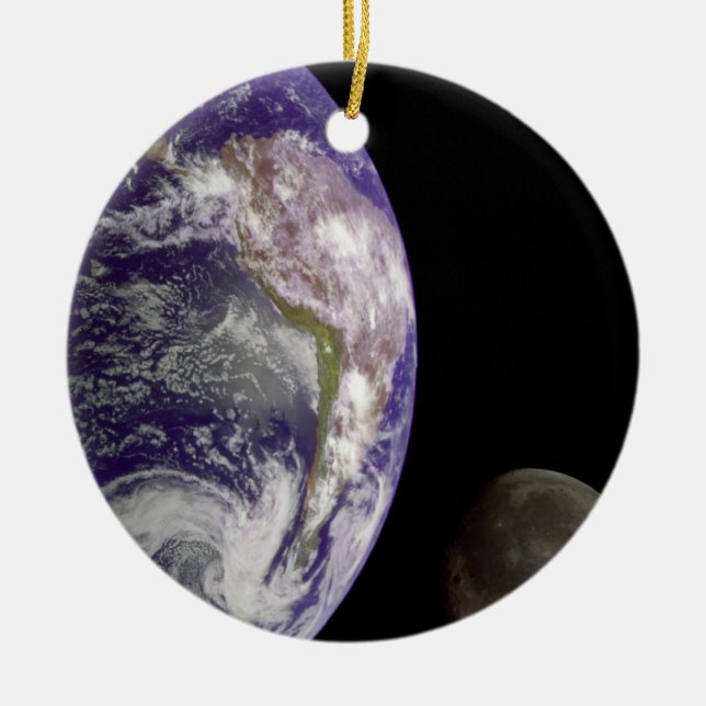 The Earth and Moon Ceramic Tree Decoration (Front)