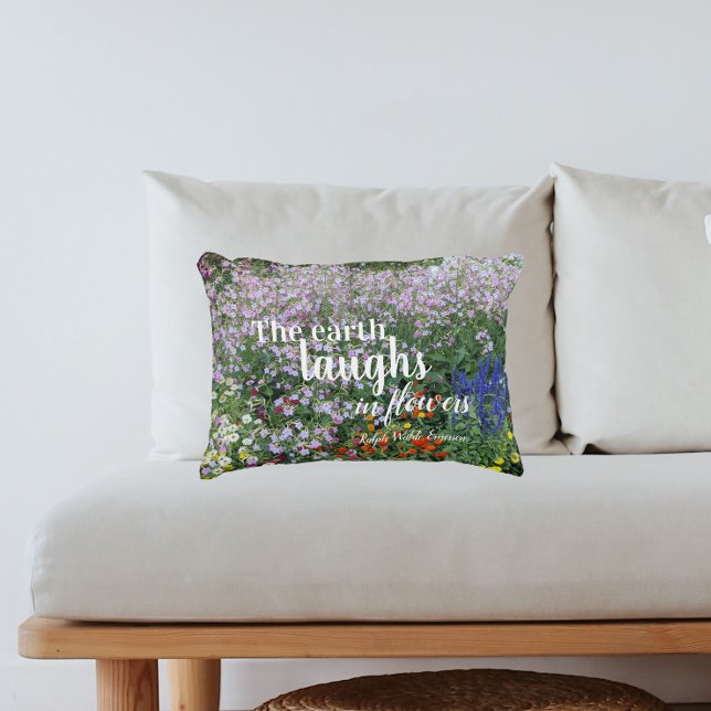 The Earth Laughs in Flowers Quote Floral Decorative Cushion (In Situ Sofa)
