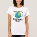 The Earth's rotation makes my day fun science T-Sh T-Shirt<br><div class="desc">This fun word pun t-shirt features a lovely illustration of our planet with the wording "The Earth's rotation really makes my day" in a white all-caps font and makes the perfect outfit on Earth Day and every day to raise awareness about environmental protection and to honour our Planet Earth.</div>
