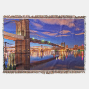 The East River, Brooklyn Bridge, Manhattan Throw Blanket