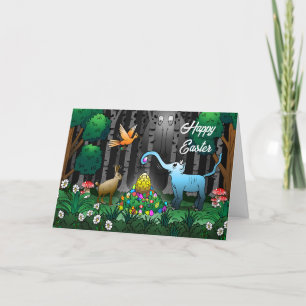 The Easter Bunny collects Easter eggs Holiday Card
