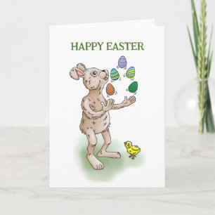 The Easter Bunny juggles with the Easter eggs Card