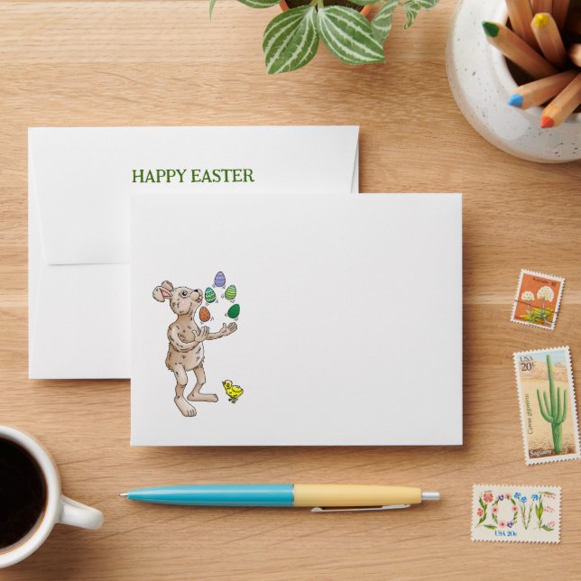 The Easter Bunny juggles with the Easter eggs Envelope (Desk)