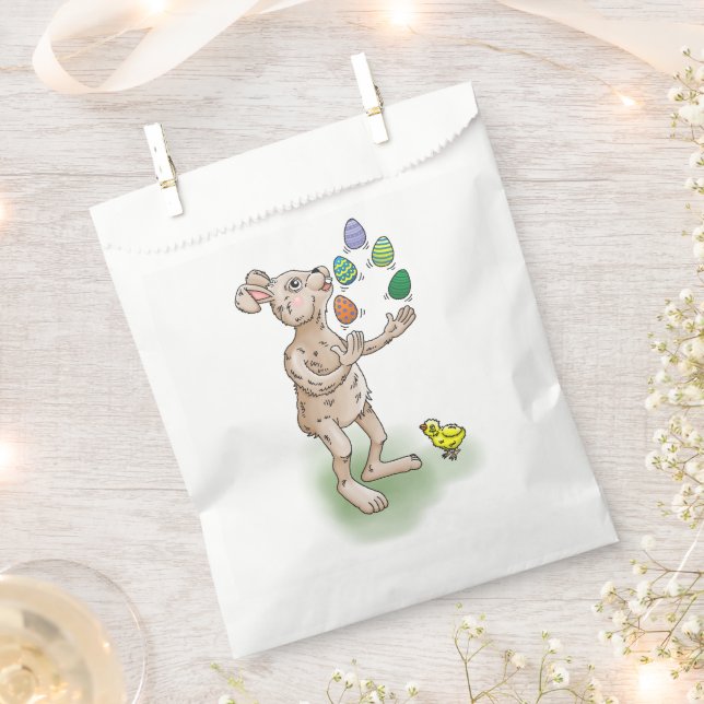 The Easter Bunny juggles with the Easter eggs Favour Bag (Clipped)