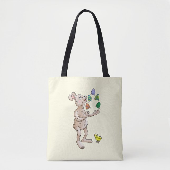 The Easter Bunny juggles with the Easter eggs Tote Bag (Front)