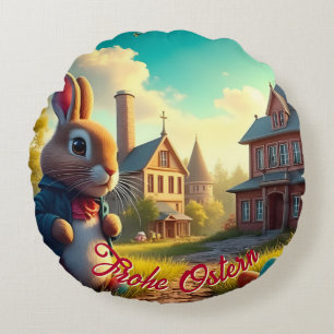 The Easter Bunny on a Secret Mission Round Cushion