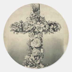 The Easter Cross by Ives 1869 Classic Round Sticker