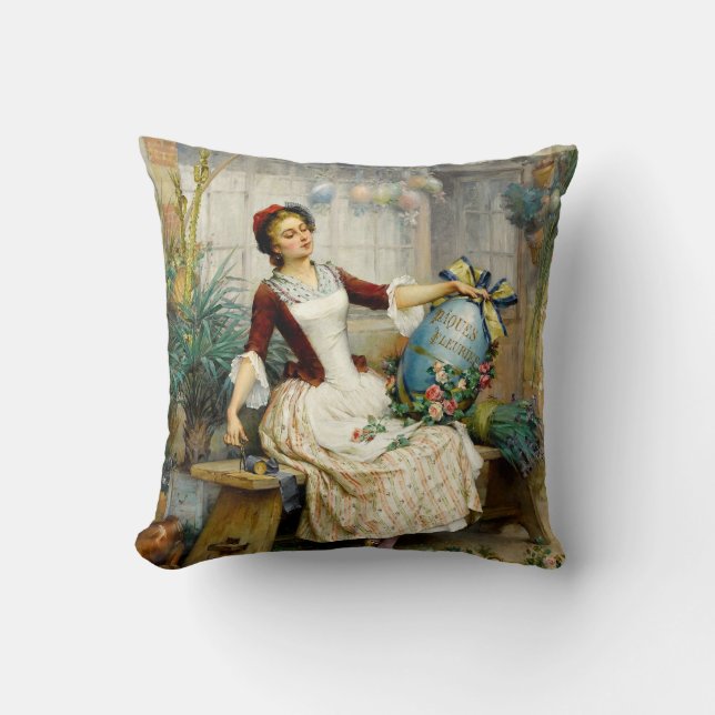 The Easter Eggs, fine art vintage painting Cushion (Front)