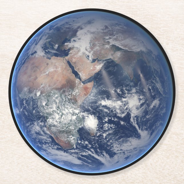 The Eastern Hemisphere On Planet Earth. Round Paper Coaster (Front)