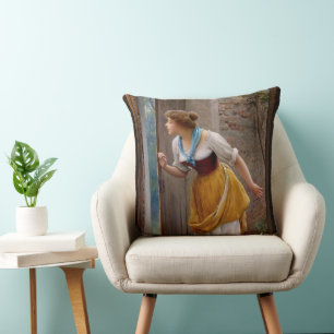 The Eavesdropper by Eugen von Blaas Cushion