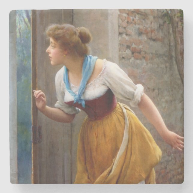 The Eavesdropper (by Eugene de Blaas) Stone Coaster (Front)