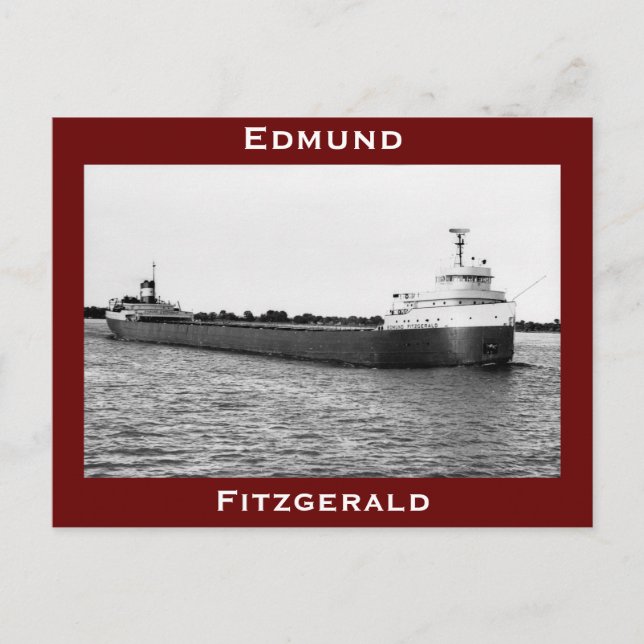 The Edmund Fitzgerald on the St. Clair River (B&W) Postcard (Front)