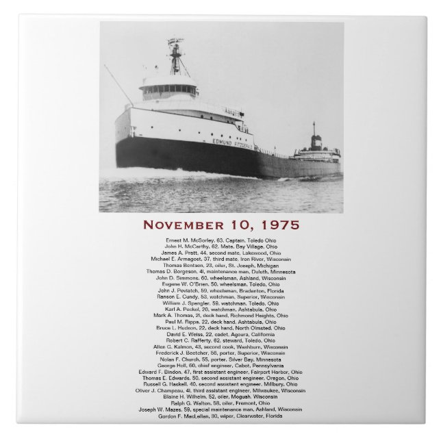 The Edmund Fitzgerald with Crew Names Ceramic Tile (Front)