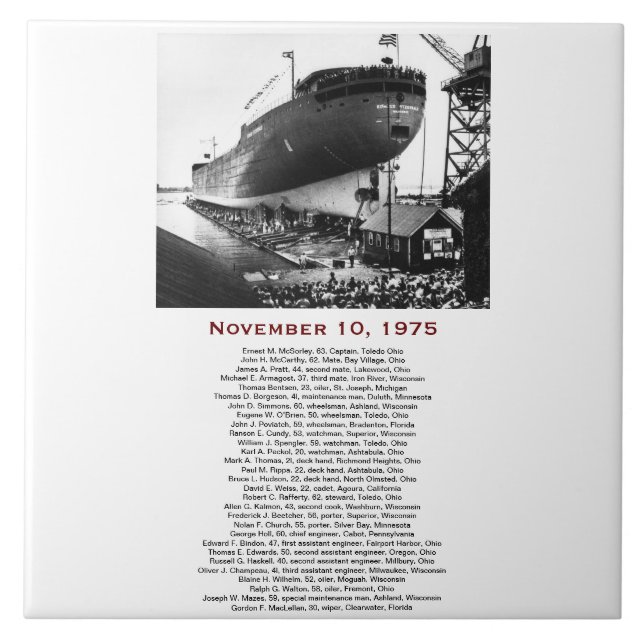The Edmund Fitzgerald with Crew Names Ceramic Tile (Front)