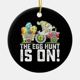 The Egg Hunt Is On Gnome Funny Easter Ceramic Ornament