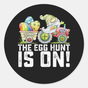 The Egg Hunt Is On Gnome Funny Easter Classic Round Sticker