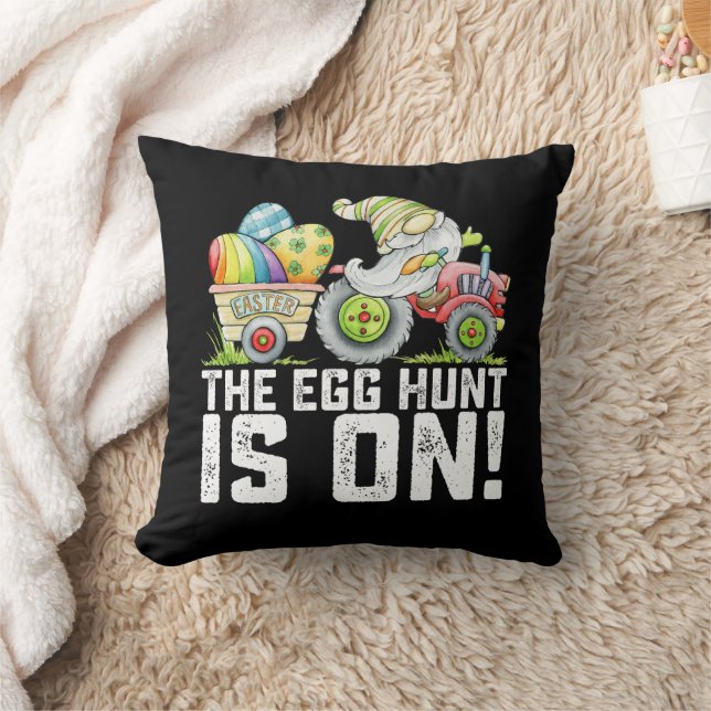 The Egg Hunt Is On Gnome Funny Easter Cushion (Blanket)