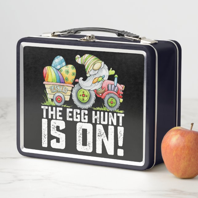 The Egg Hunt Is On Gnome Funny Easter Metal Lunch Box (In Situ)