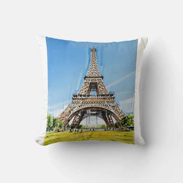the Eiffel Tower - Hand-Drawn Sketch Art Cushion (Front)