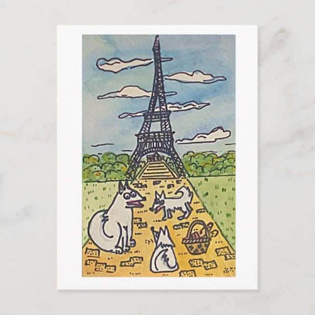 The Eiffel Tower, Original Art Parody Postcard (Front)
