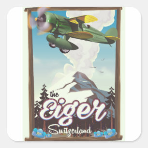 The Eiger Mountain,Switzerland travel poster Square Sticker