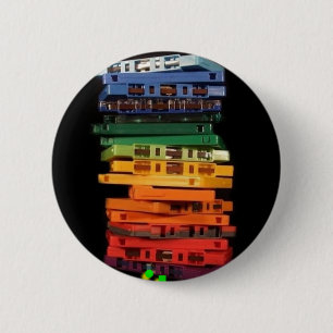 The eighties rainbow coloured casette tapes 6 cm round badge