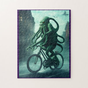 The Eldritch Cyclist: Cthulhu Rides a Bike Jigsaw Puzzle